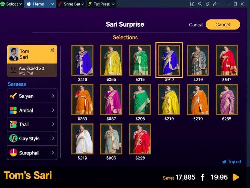 Detailed saree customization options in the game Tom S Sari Surprise saree selection interface